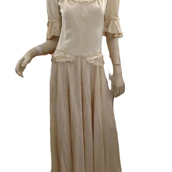 Vintage Wedding Dress Bridal Gown Faille Full Skirt Cream 34"B 27"W - Picture 2 of 11